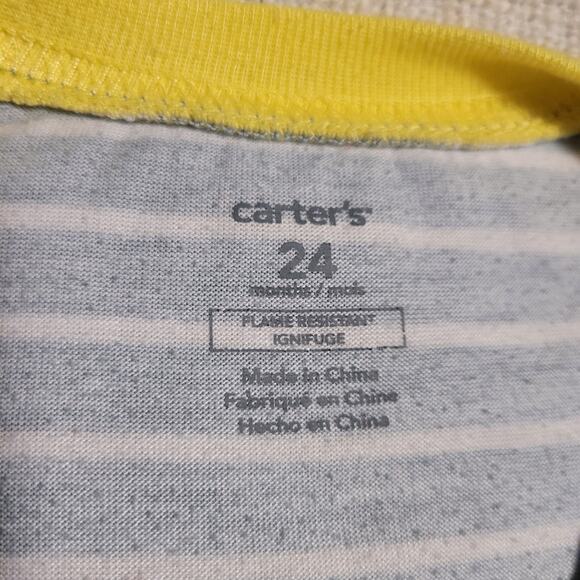 Carter's Zip Up Footled Pjs Pajamas Size 24M Stripes and Dump Truck - Picture 4 of 6
